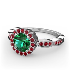 Blume Yüzük - Yeşil kuvars ve garnet 18 ayar beyaz altın yüzük #1h8oy41