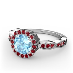 Blume Yüzük - Akuamarin ve garnet 14 ayar beyaz altın yüzük #1hcja62