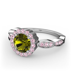 Blume Yüzük - Peridot ve pembe kuvars 8 ayar beyaz altın yüzük #1hkmjra