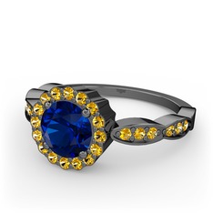 Blume Yüzük - Lab safir ve sitrin 925 ayar siyah rodyum kaplama gümüş yüzük #1ibs40d