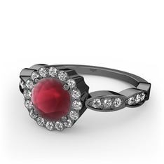 Blume Yüzük - Kök yakut ve swarovski 925 ayar siyah rodyum kaplama gümüş yüzük #1irzi5s