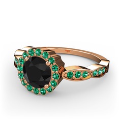 Siyah zirkon ve yeşil kuvars 8 ayar rose altın yüzük