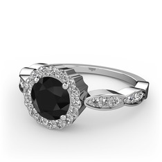 Siyah zirkon ve swarovski 14 ayar beyaz altın yüzük