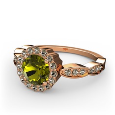 Peridot ve dumanlı kuvars 8 ayar rose altın yüzük