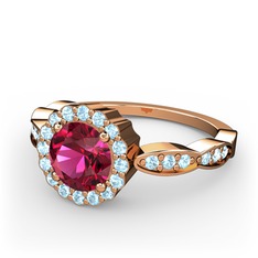 Blume Yüzük - Rodolit garnet ve akuamarin 14 ayar rose altın yüzük #1k8nyvd