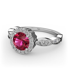 Blume Yüzük - Rodolit garnet ve swarovski 14 ayar beyaz altın yüzük #1kc990i