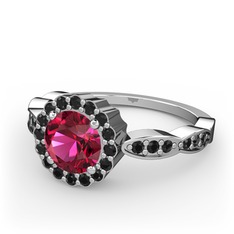 Blume Yüzük - Rodolit garnet ve siyah zirkon 14 ayar beyaz altın yüzük #1kyx8xq