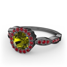 Blume Yüzük - Peridot ve garnet 925 ayar siyah rodyum kaplama gümüş yüzük #1l6yjqg