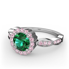 Blume Yüzük - Yeşil kuvars ve pembe kuvars 8 ayar beyaz altın yüzük #1lzagev