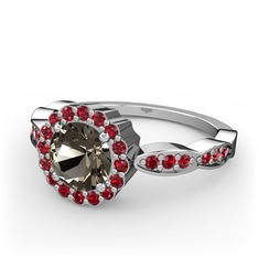 Blume Yüzük - Dumanlı kuvars ve garnet 18 ayar beyaz altın yüzük #1m3yk8g