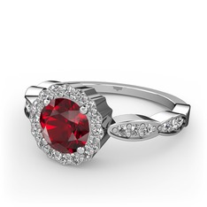 Garnet ve beyaz zirkon 18 ayar beyaz altın yüzük