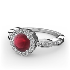 Kök yakut ve swarovski 14 ayar beyaz altın yüzük