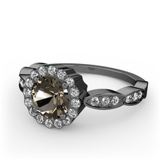 Blume Yüzük - Dumanlı kuvars ve swarovski 925 ayar siyah rodyum kaplama gümüş yüzük #1nh0arq