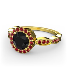 Siyah zirkon ve garnet 14 ayar altın yüzük