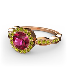 Rodolit garnet ve peridot 925 ayar rose altın kaplama gümüş yüzük