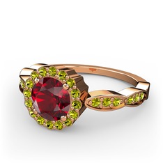Garnet ve peridot 8 ayar rose altın yüzük