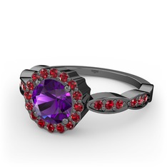 Blume Yüzük - Ametist ve garnet 925 ayar siyah rodyum kaplama gümüş yüzük #1p84pc3