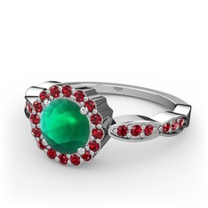 Kök zümrüt ve garnet 14 ayar beyaz altın yüzük