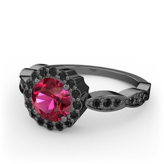 Blume Yüzük - Rodolit garnet ve siyah zirkon 925 ayar siyah rodyum kaplama gümüş yüzük #1pcg75l