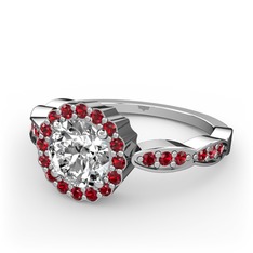 Blume Yüzük - Beyaz zirkon ve garnet 14 ayar beyaz altın yüzük #1q47w36