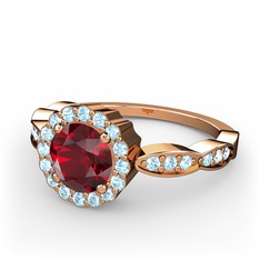 Garnet ve akuamarin 18 ayar rose altın yüzük
