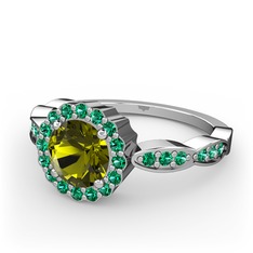 Peridot ve yeşil kuvars 14 ayar beyaz altın yüzük