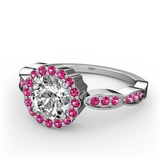 Blume Yüzük - Beyaz zirkon ve rodolit garnet 14 ayar beyaz altın yüzük #1quqh87