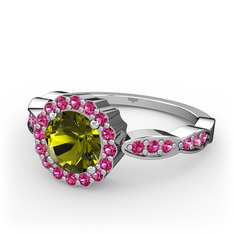 Peridot ve rodolit garnet 14 ayar beyaz altın yüzük