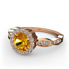 Sitrin ve swarovski 14 ayar rose altın yüzük