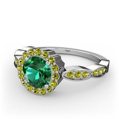 Blume Yüzük - Yeşil kuvars ve peridot 14 ayar beyaz altın yüzük #1robswj