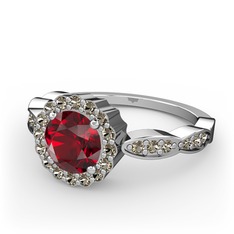 Garnet ve dumanlı kuvars 14 ayar beyaz altın yüzük