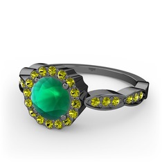 Blume Yüzük - Kök zümrüt ve peridot 925 ayar siyah rodyum kaplama gümüş yüzük #1rtup9e