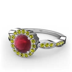 Blume Yüzük - Kök yakut ve peridot 18 ayar beyaz altın yüzük #1sjwwdn