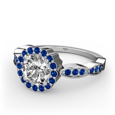 Pırlanta ve lab safir 14 ayar beyaz altın yüzük (0.92 karat)