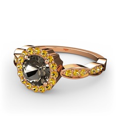 Blume Yüzük - Dumanlı kuvars ve sitrin 8 ayar rose altın yüzük #1uey55s