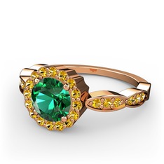 Yeşil kuvars ve sitrin 14 ayar rose altın yüzük