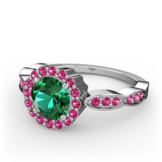 Yeşil kuvars ve rodolit garnet 14 ayar beyaz altın yüzük