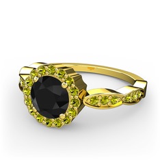 Blume Yüzük - Siyah zirkon ve peridot 14 ayar altın yüzük #1vhkwxs