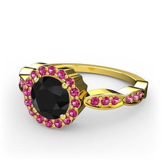 Blume Yüzük - Siyah zirkon ve rodolit garnet 8 ayar altın yüzük #1vxuhin