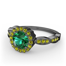 Blume Yüzük - Yeşil kuvars ve peridot 925 ayar siyah rodyum kaplama gümüş yüzük #1w1dxzo