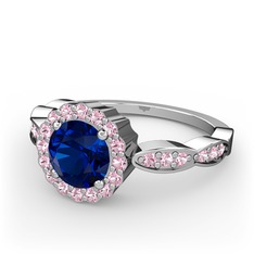 Blume Yüzük - Lab safir ve pembe kuvars 14 ayar beyaz altın yüzük #1w5r1ey