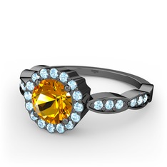 Blume Yüzük - Sitrin ve akuamarin 925 ayar siyah rodyum kaplama gümüş yüzük #1w7kfgp