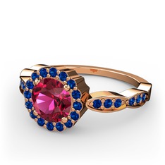 Blume Yüzük - Rodolit garnet ve lab safir 8 ayar rose altın yüzük #1w83okr