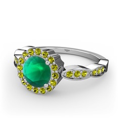 Blume Yüzük - Kök zümrüt ve peridot 14 ayar beyaz altın yüzük #1wbse1x