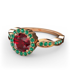 Garnet ve yeşil kuvars 14 ayar rose altın yüzük