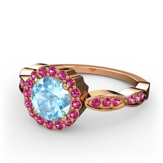 Akuamarin ve rodolit garnet 18 ayar rose altın yüzük