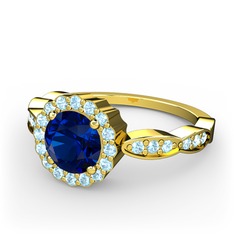 Blume Yüzük - Lab safir ve akuamarin 14 ayar altın yüzük #1xxydax