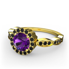 Blume Yüzük - Ametist ve siyah zirkon 14 ayar altın yüzük #1yk5gtz