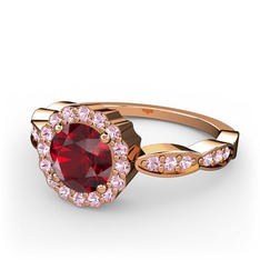 Blume Yüzük - Garnet ve pembe kuvars 14 ayar rose altın yüzük #23k46n