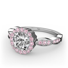 Swarovski ve pembe kuvars 14 ayar beyaz altın yüzük
